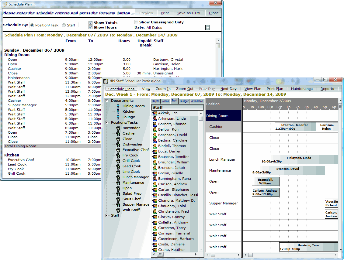 One touch, drag and drop staff resources scheduling.