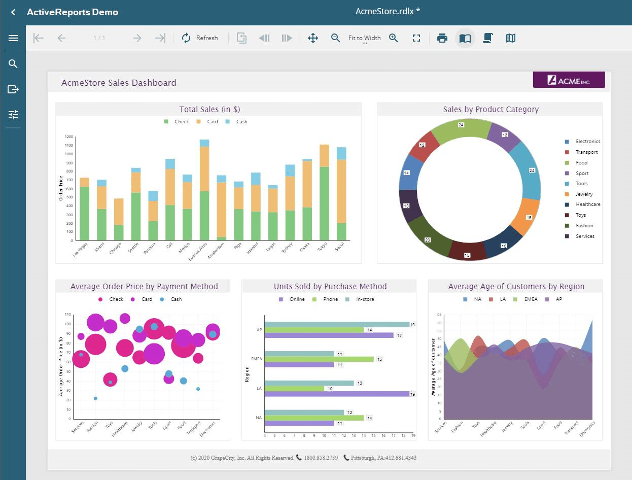 A complete reporting solution to design, customize, publish, and view reports in your business applications.