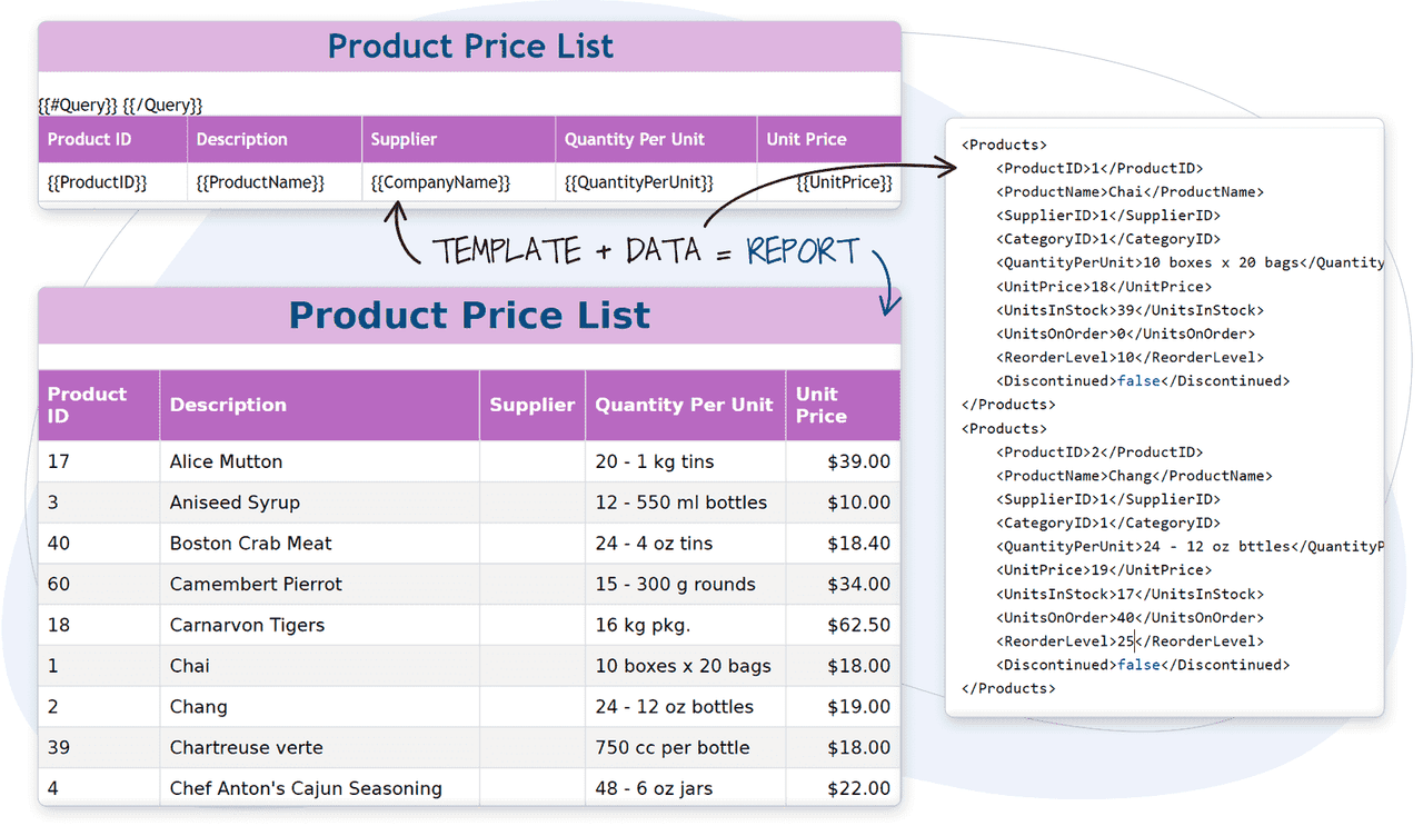Generate professional data-bound PDF reports with complex layouts using DsPdf with an HTML Templates bound to a data source and then converted to PDF.
