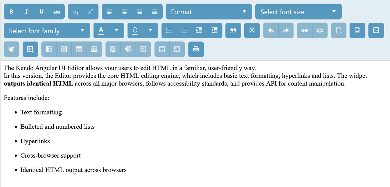 Kendo UI Angular Rich Text Editor 제품 이미지