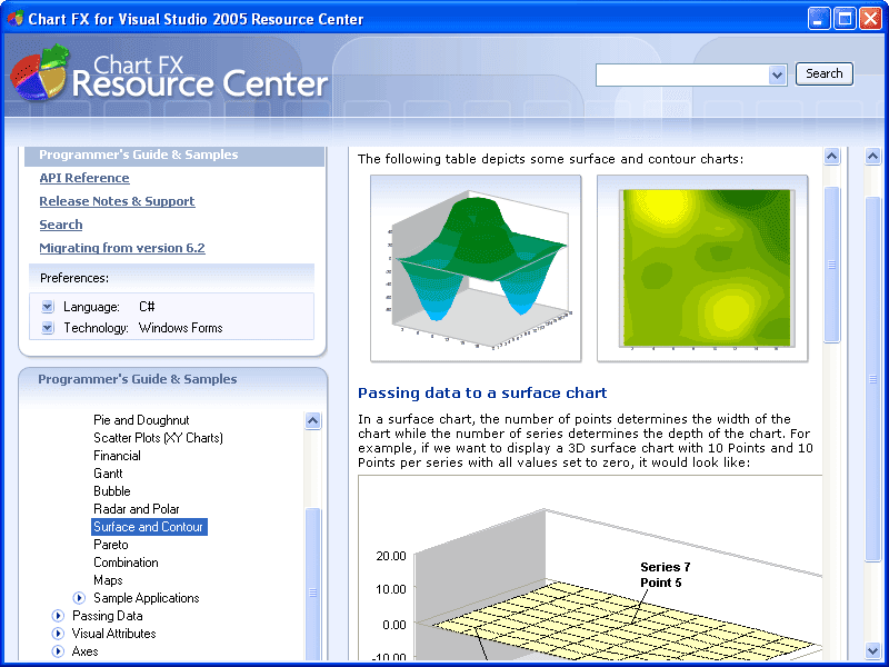 Choose from over 20 different chart types including 3DBar, Area, Bar, Bubble, Financial,Gantt, Line, Pareto, Pie, Radar-Polar, Scatter, Statistical, Surface & Contour.
