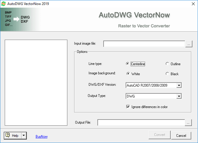 Convert BMP, TIFF, GIF, JPG files into editable DWG/DXF files.