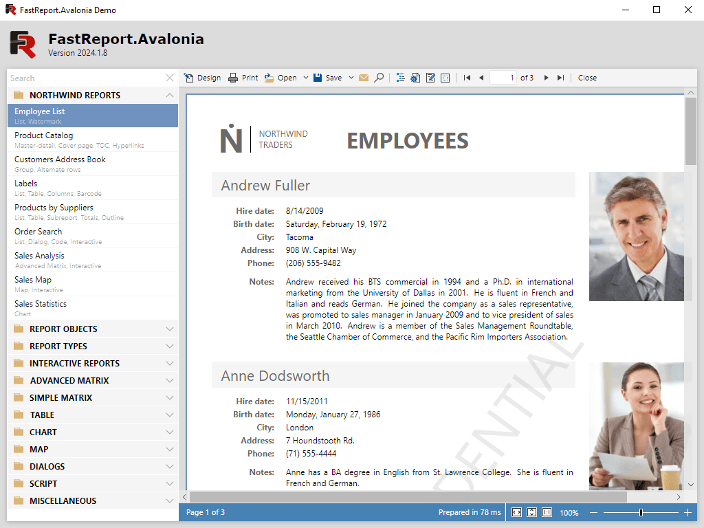 A universal component for generating reports in cross-platform applications using the Avalonia UI.