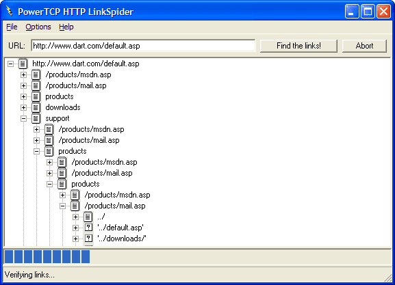 Show and verify all the page links on a web site.