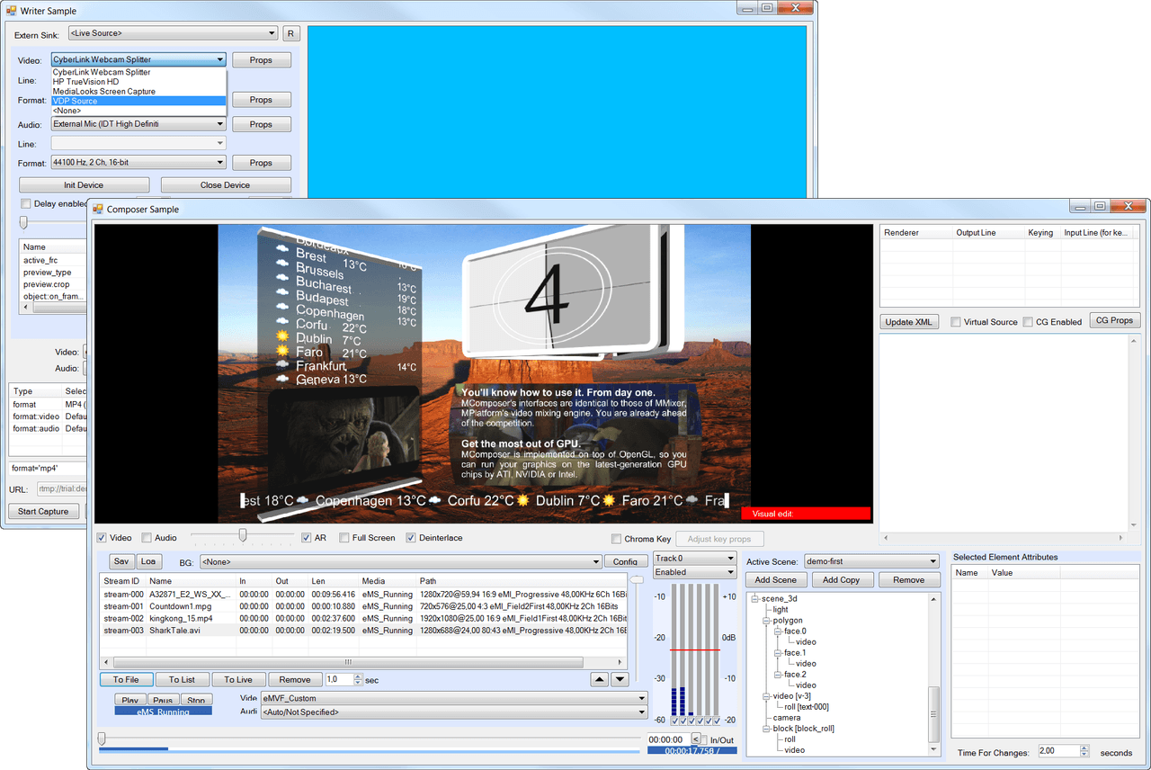 Build broadcast automation, ingest and video mixing applications in the fastest and most reliable way.