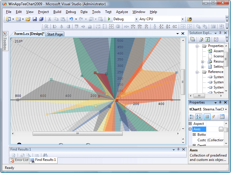 TeeChart for .NET includes 12 Standard Series types : Area, Polar, Bar, Pie, Contour, Multi-zone, Financial, Line, GIS Mapping, Surface, Gauges, Bubble