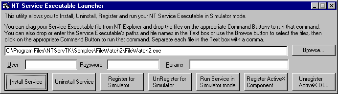 Install, uninstall, register and run your NT service in simulator mode.