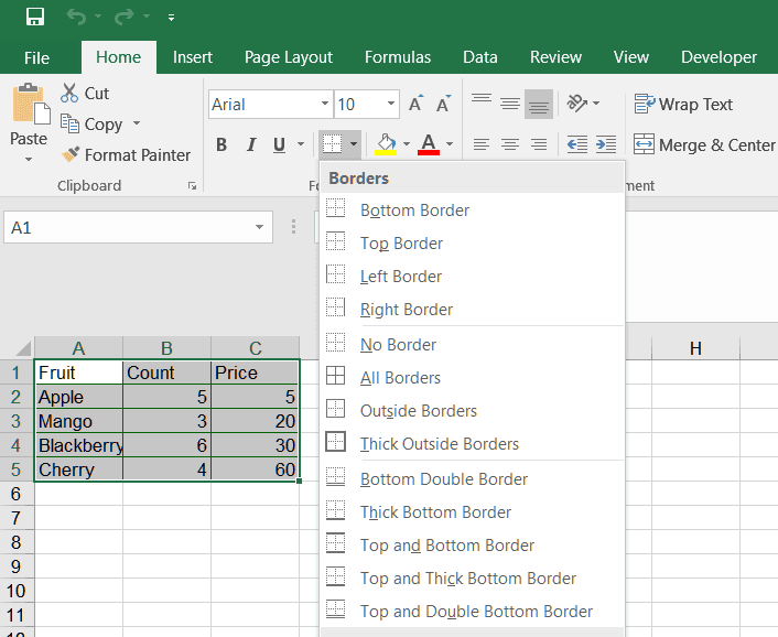 Set Range Border in Excel