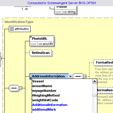 The SchemaAgent client interface displays schema components and relationships in a graphical manner, allowing you to immediately visualize the connections between your information assets.